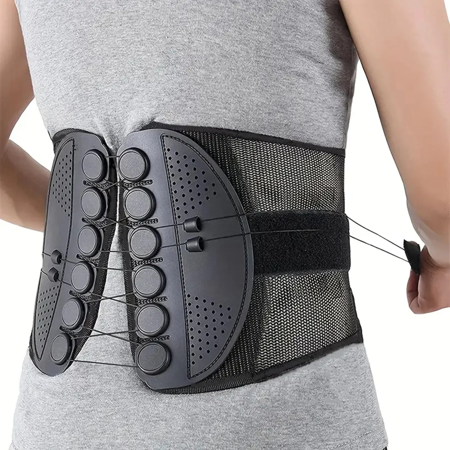 Ceinture lombaire à double traction avec système de serrage rapide