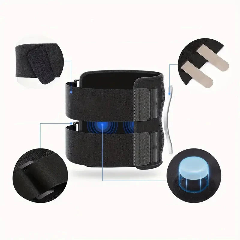 Strap genou acupression à renforts métalliques latéraux